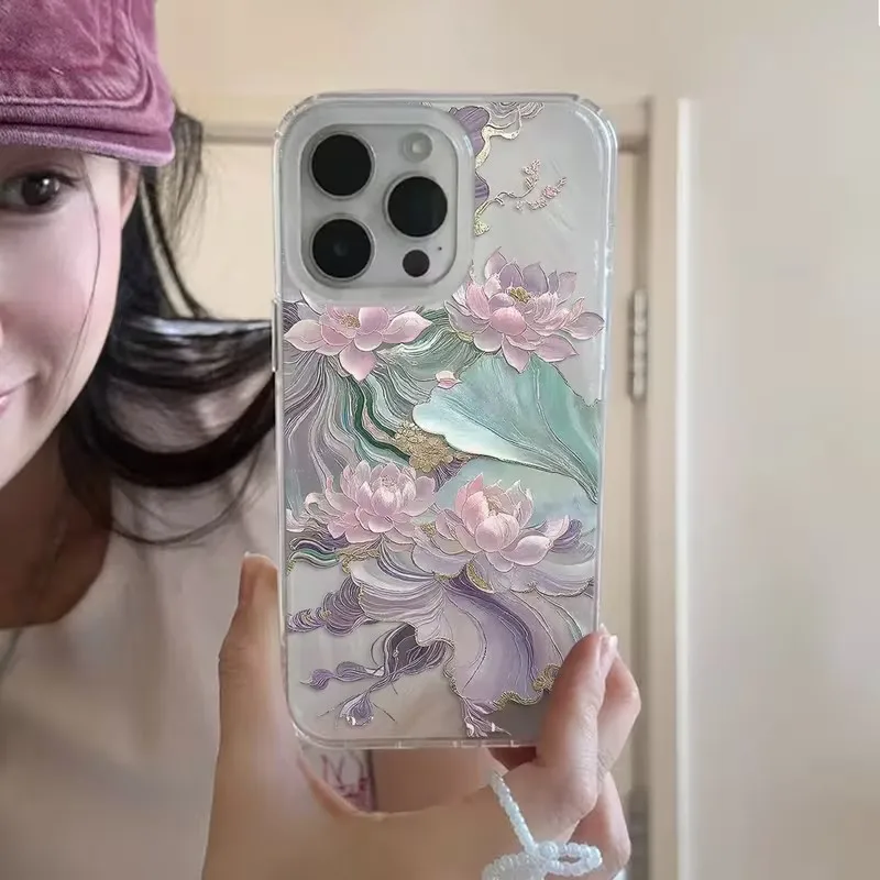 Dreamy Purple Lotus Print Aesthetic Phone Case for iPhone 17 Pro 16 15 1413 12 11 Pro Max XS X XR 7 8 Plus 16e 17Air  SE2 Cover view 6