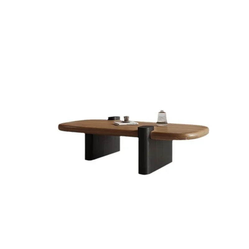 Italian minimalist walnut leather coffee table combination retro premium oval coffee table