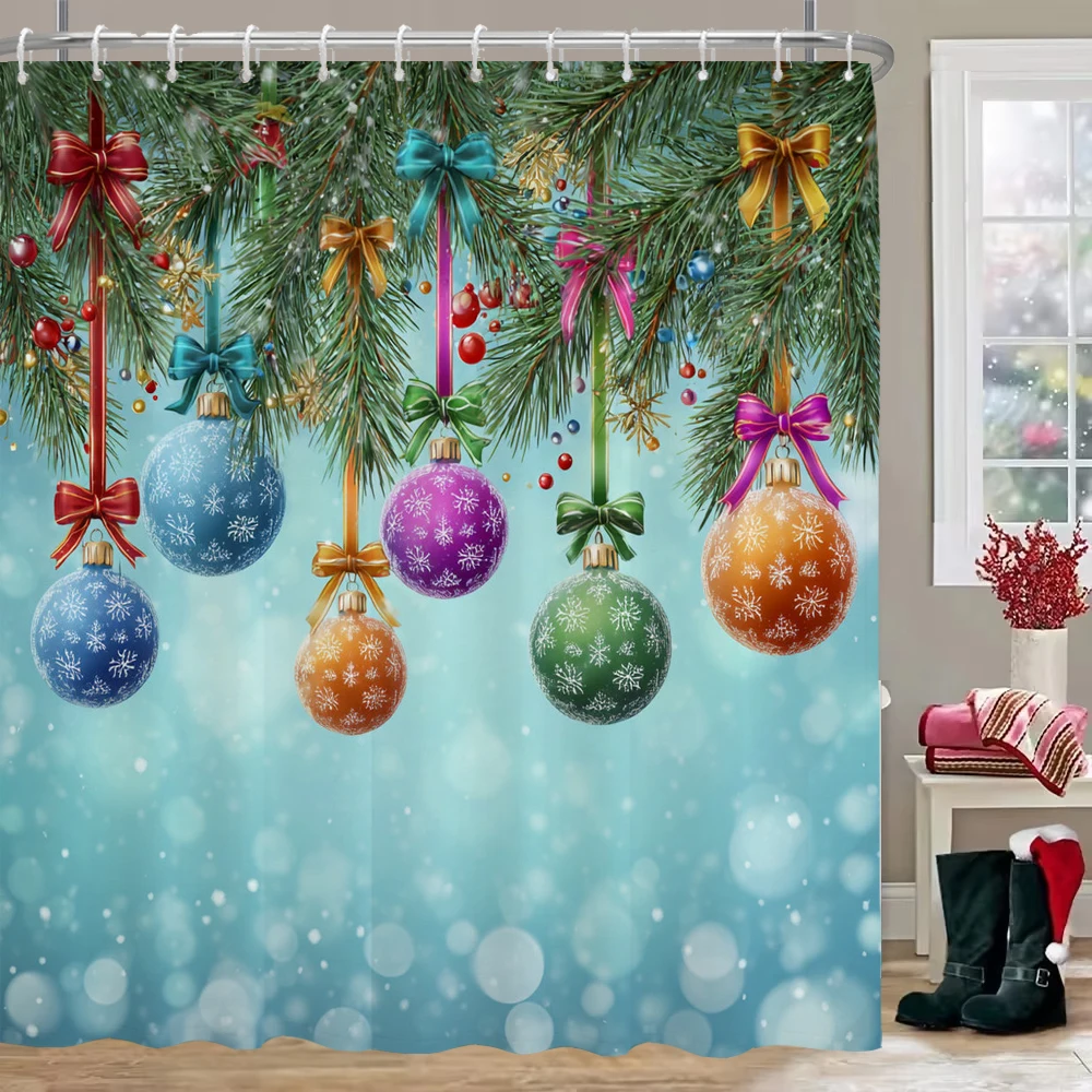

Merry Christmas Shower Curtain Christmas bell, snowflake Bathroom Curtain with Hooks home for Christmas day decoration Curtain