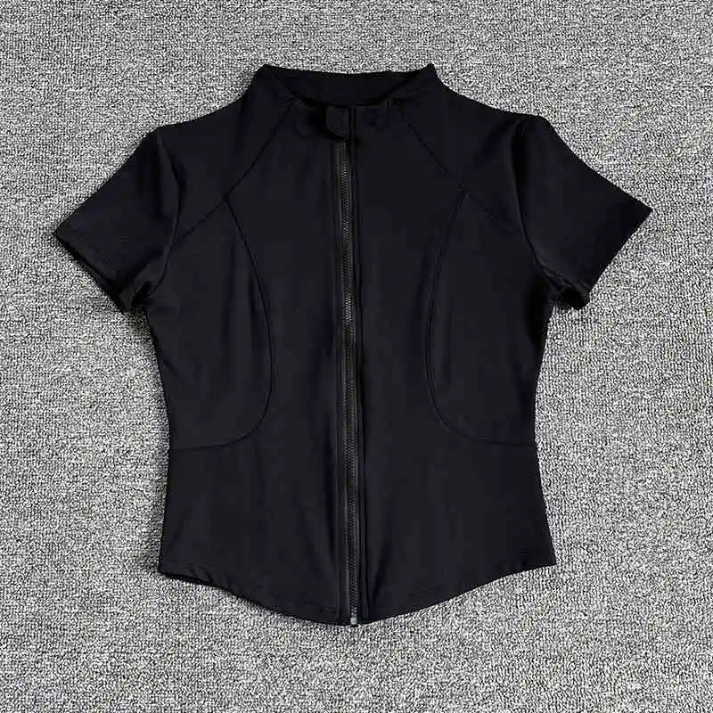

Female yoga top; slimming and figure-hugging zip-up fitness clothing; breathable short-sleeved T-shirt for summer sports; runnin