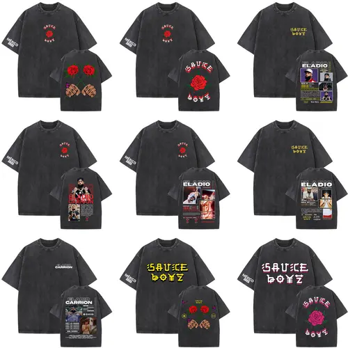 Imagen 2 del producto Rapero Eladio Carrion DON KBRN Sol María Monarca Sauce Boyz 2025 Retro lavado camiseta hombres Hip Hop camiseta de gran tamaño ropa de calle