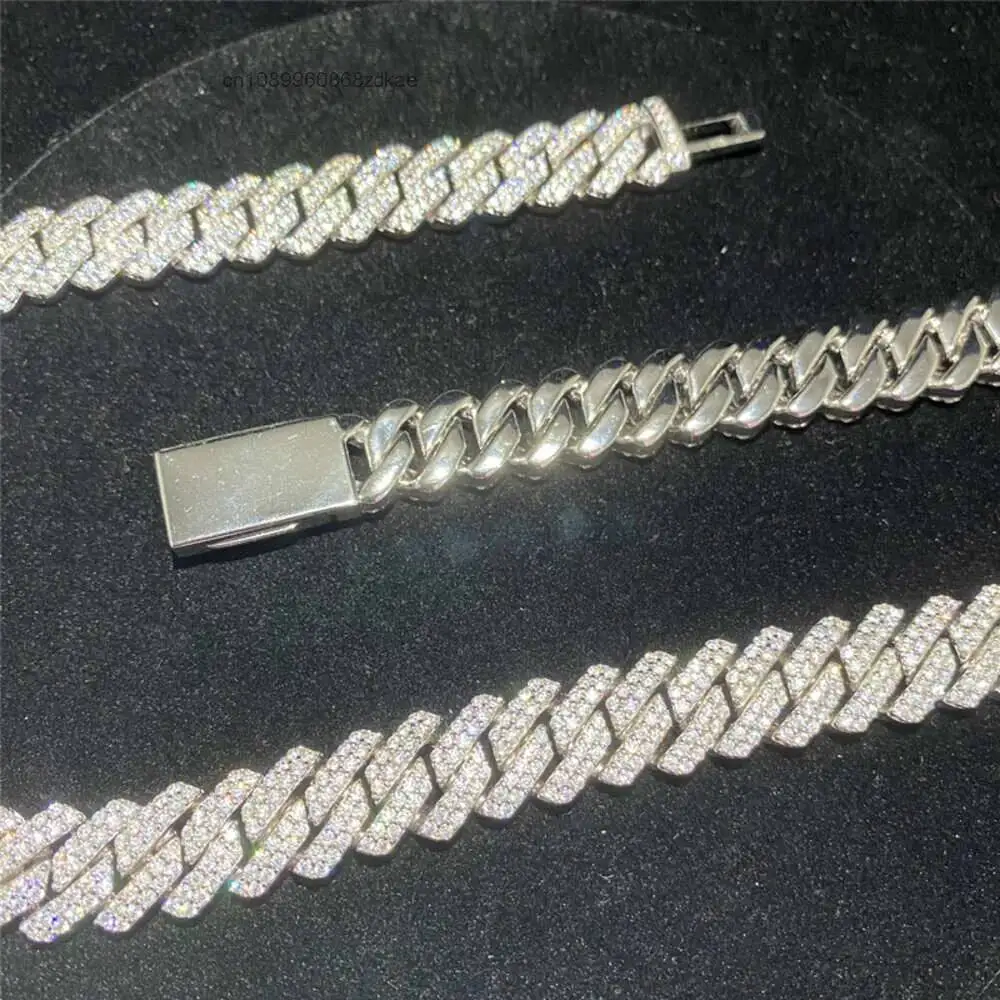 Luxury Rts 14mm Sterling Silver Moissanite Cuban Link Chain Bling Vvs Moissanite Chain Cuban Bracelet Hip Hop Jewelry Factory.