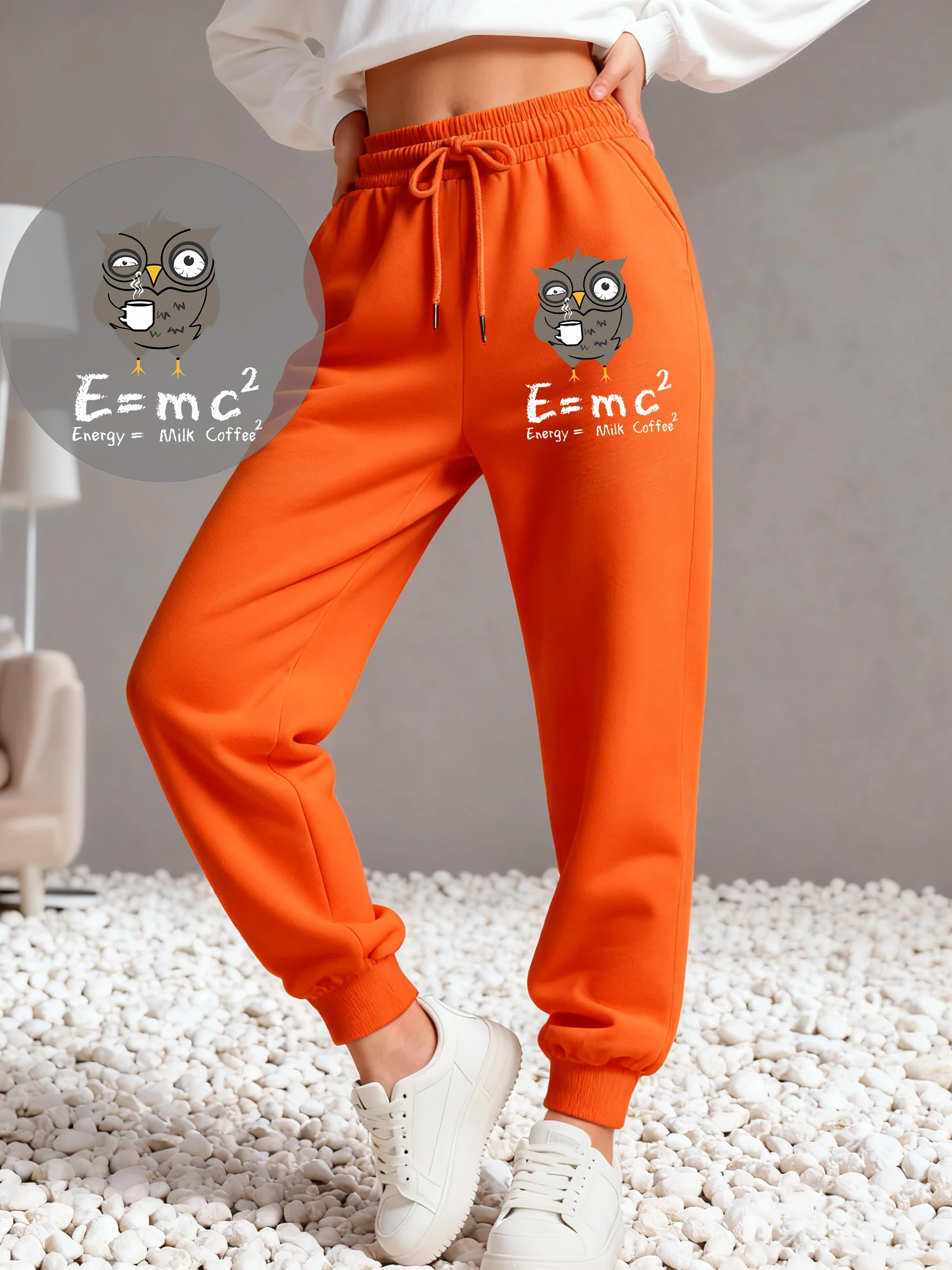エナジーミルクコーヒー楽しいフォーミュラプリント女性スウェットパンツ巾着ポケットズボンストリート秋パンツマルチカラージョギングパンツ
