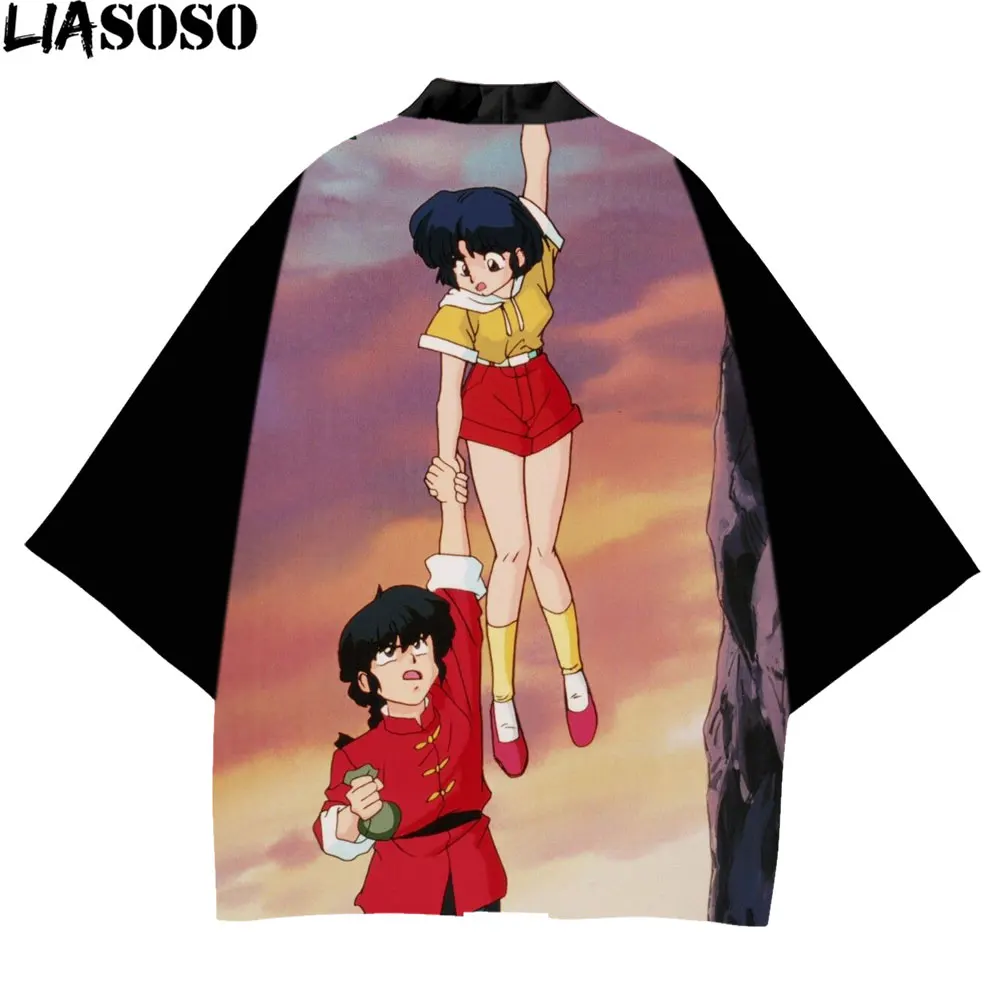 LIASOSO – Costume de Cosplay Yukata japonais, imprimé 3D, Anime, Kimono Ranma, chemises pour hommes, Harajuku, Streetwear traditionnel, 1/2