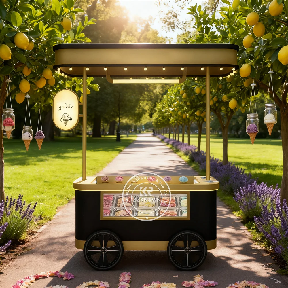 

Beautiful Large Gelato Ice Cream Freezer Push Cart Ice Cream Mobile Cart for Ice Cream and Cold Drinks