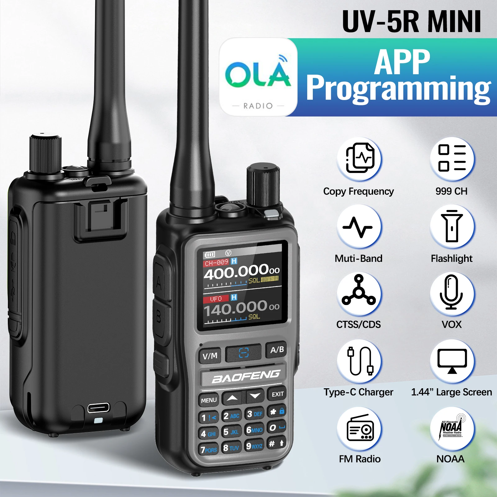 1/2PCS BAOFENG UV-5R Mini Walkie Talkie Dual PTT Wireless Bluetooth Programming Multi-Band Type-C Charge Long Range Ham Radio