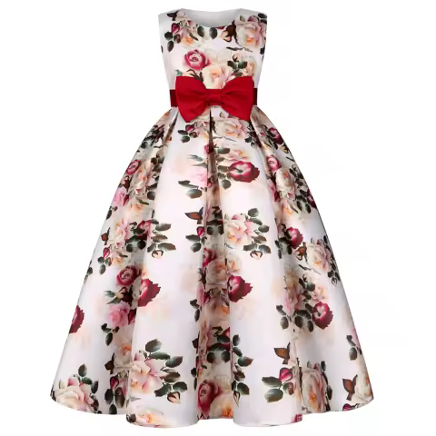 New source Long girls dress printed princess dress dress children catwalk evening dress Cuhk children