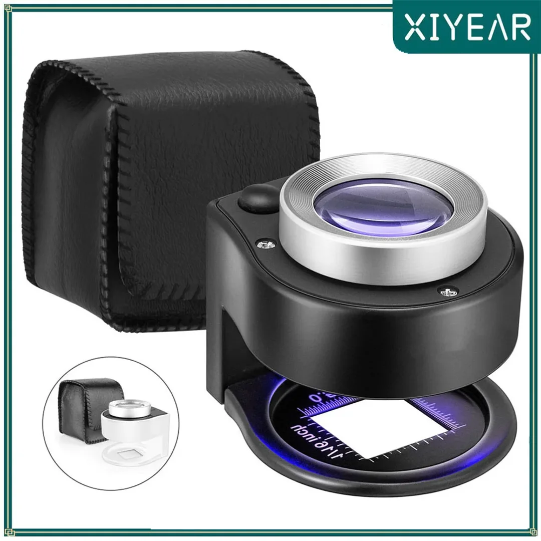 30X Loupe Magnifier With charge 6 Light Desktop Portable Metal Magnifier Folding Scale Sewing Magnifying Glass For Jewelry Tool
