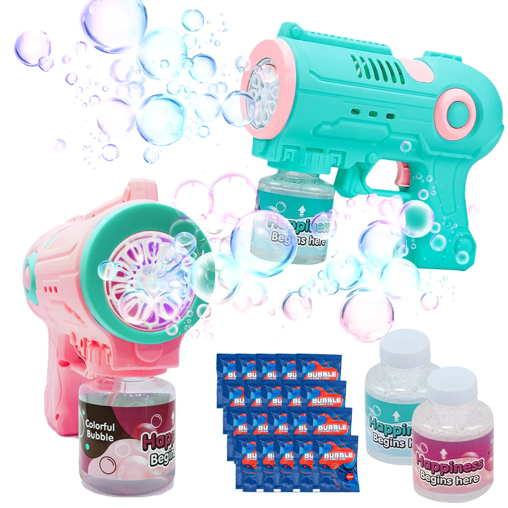 2 paquetes de pistola de burbujas, fabricante automático de burbujas con 10 agujeros/iluminación, juguete para hacer burbujas para niños/mascotas. Regalos para cumpleaños/fiesta/bodas