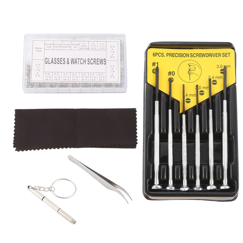 GIGI Kit di riparazione per occhiali Kit di riparazione per occhiali da sole con naselli Viti Cacciavite Pinzette per orologio Orologio Riparazione di occhiali