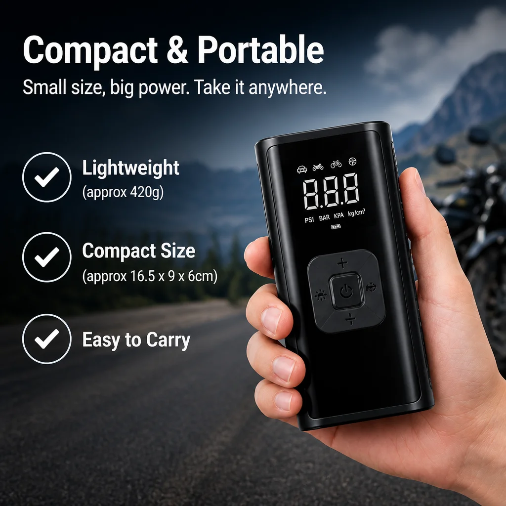 LEIBOO Compresor de Aire Portátil de 150 PSI, Inflador de Neumáticos Eléctrico, Bomba de Aire Inalámbrica, Manómetro Digital, para Coche, Bicicleta, Motocicleta y Balones