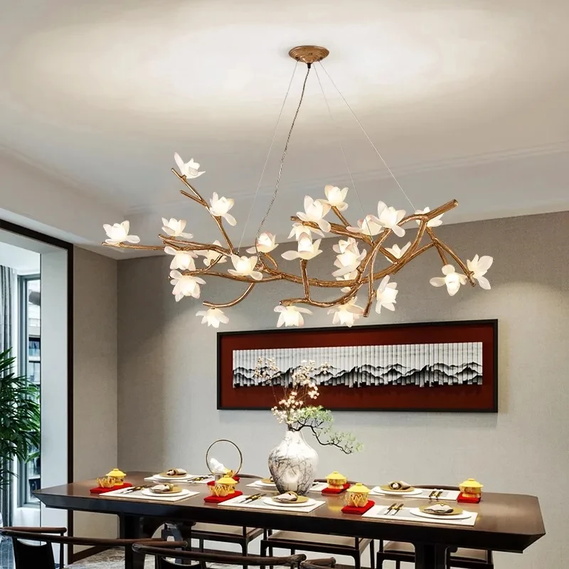 Flower Art Modern Wood Home Decor Led Lights Pendant Light Lamp For Living Room Chandeliers For Dining Room Hanging Light Indoor