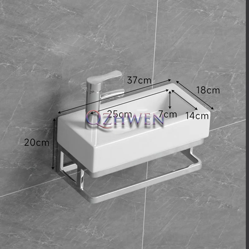 Mini lavabo da bagno a parete piccolo appartamento lavabo in ceramica Ultra-stretto lavabo semplice bianco con staffa e rubinetto