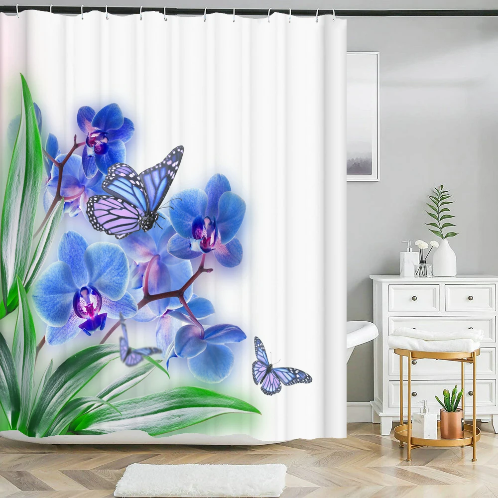 Beautiful Butterfly Waterproof Fabric Shower Curtains 3D Printing Bath Curtain for Bathroom Bathtub Decoration with Hooks