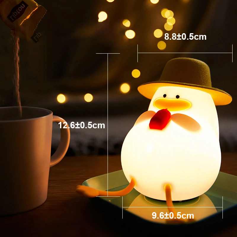 LED Night light Cute Duck Cartoon Animals Silicone Lamp for Children Kid Touch Sensor Timing USB Rechargeable for Birthday Gifts