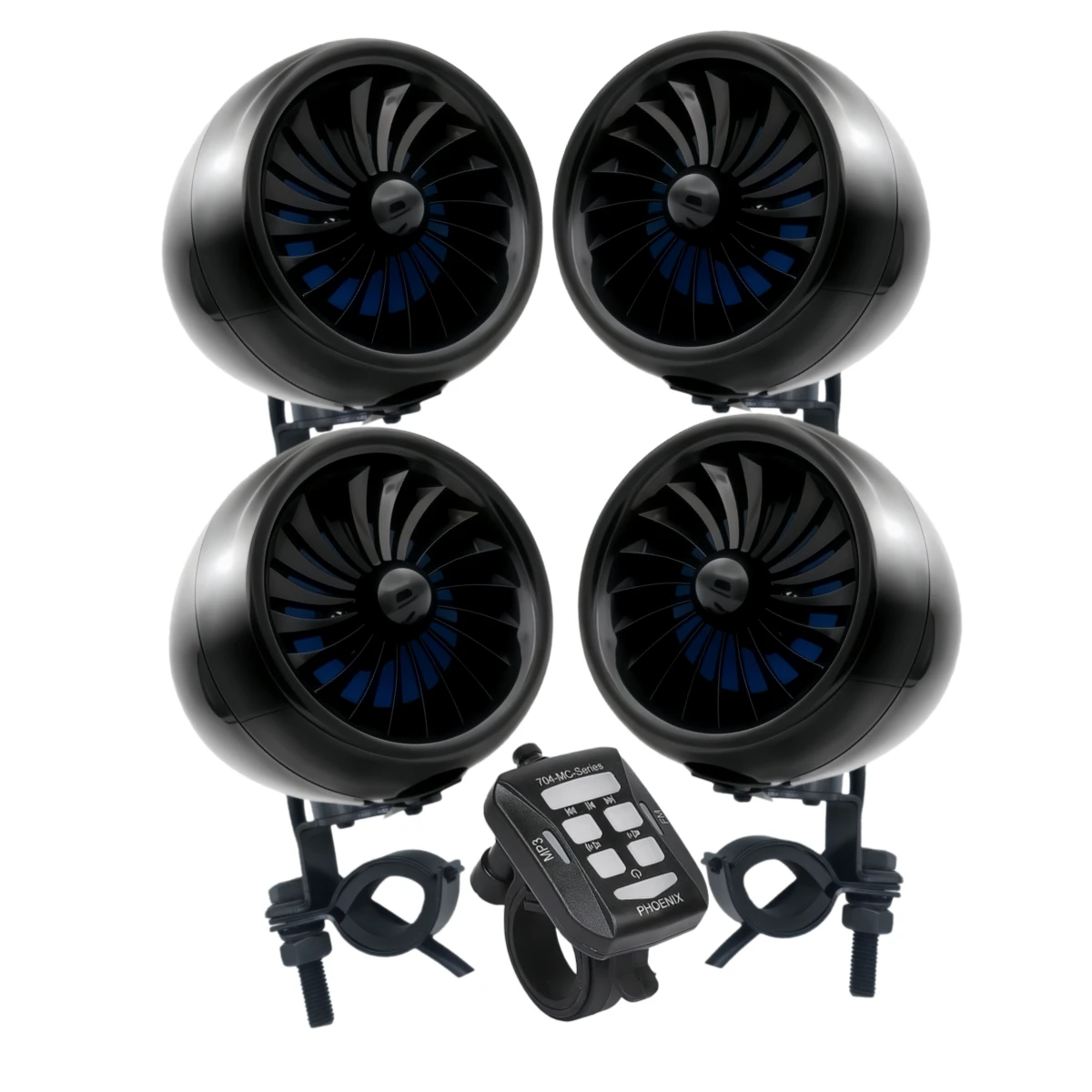 New Studio Audio Sound System Stereo Speakers 4 Channel BT Auxin  MP3 Music Player for Motorcycle ATV UTV Boat TWS410090DB Black