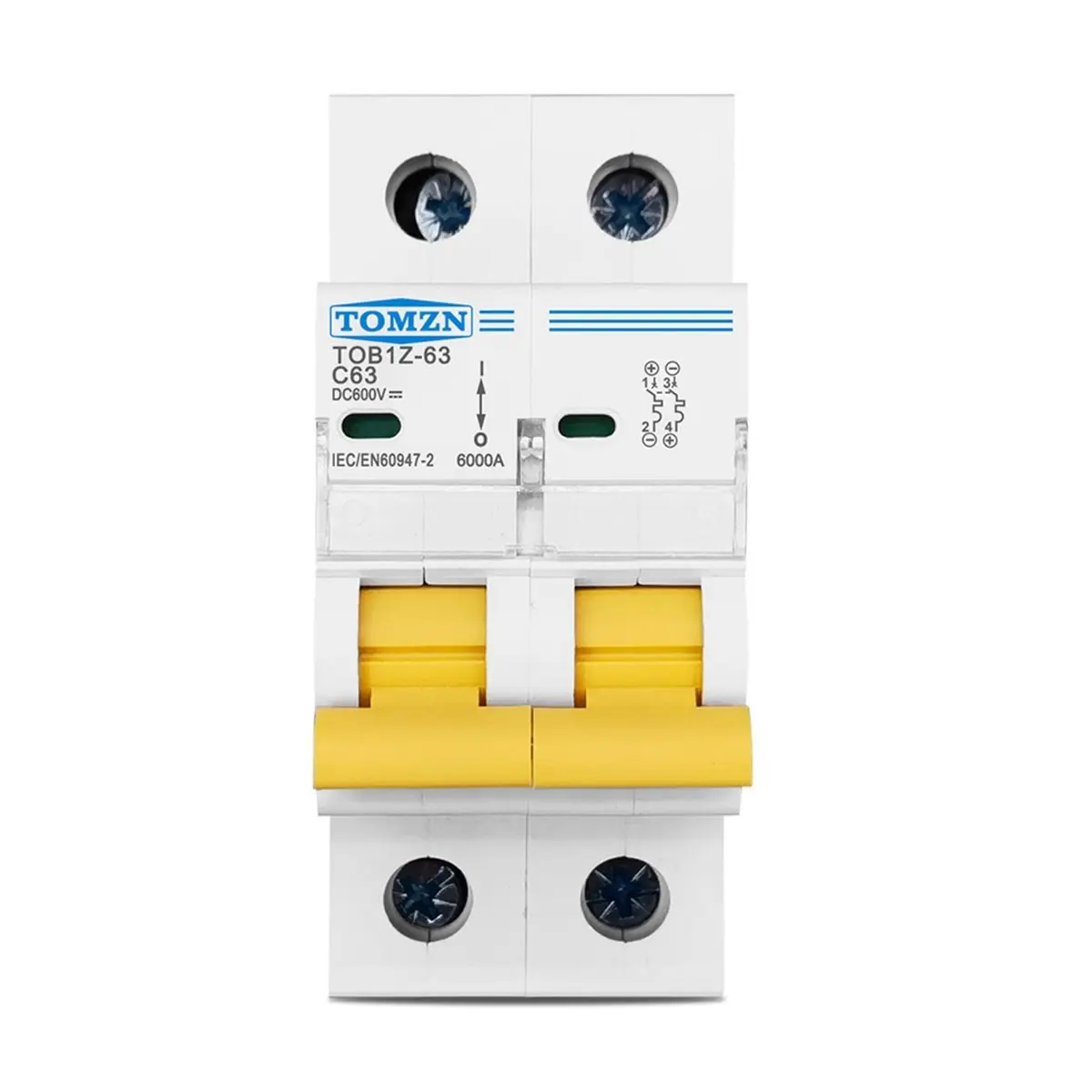 A003  TOB1Z-63 2P 63A DC 600V Circuit Breaker MCB C Curve Single Pole Direct-Current Fuse for PV