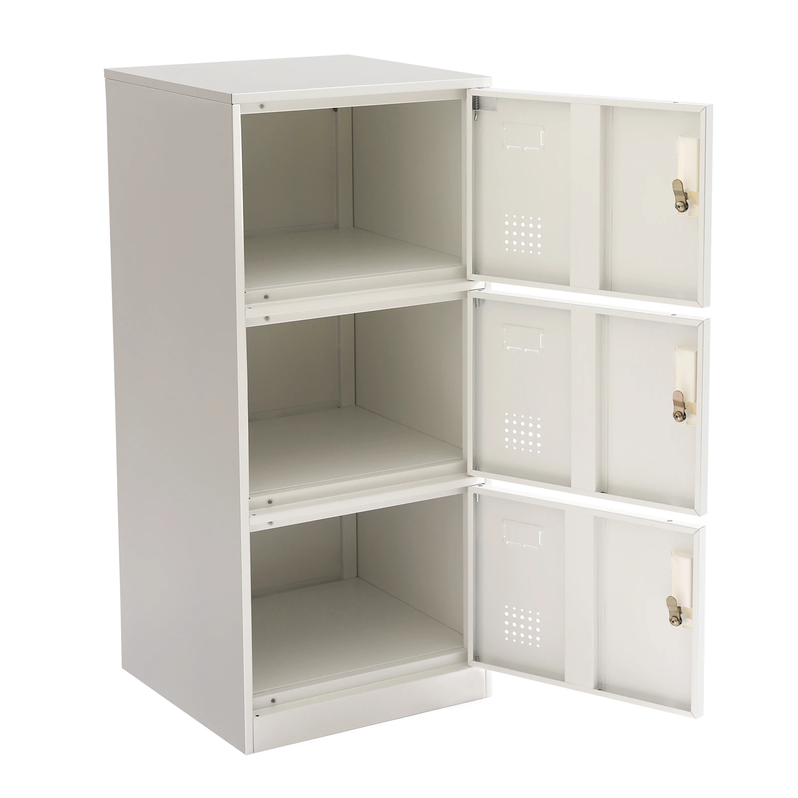 40*40*90cm White 3 Door Metal File Cabinet Office Filing Cabinet Stand Storage Organizer with Lock