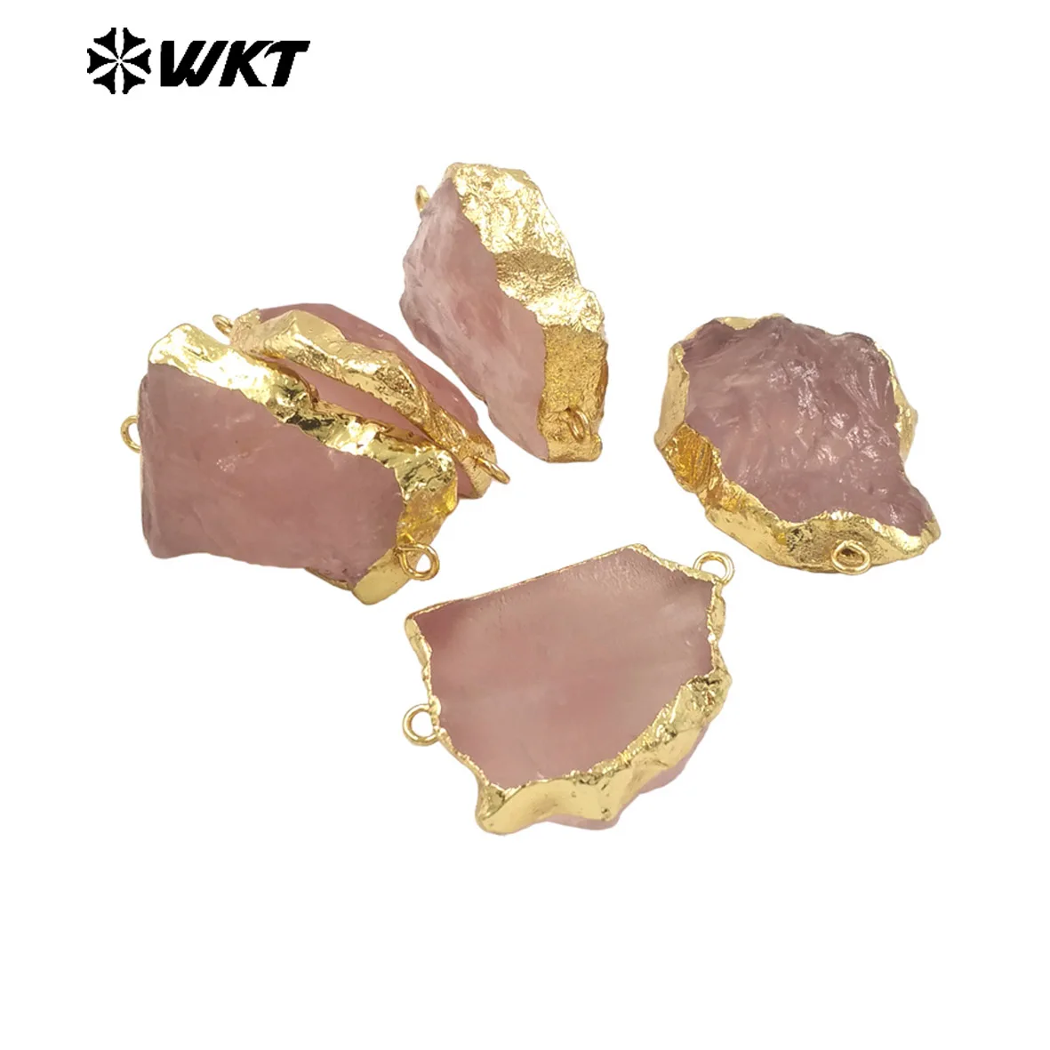 WT-C332 Wholesale New Chunky randomly Shape Raw Rose Quartz Connectors For Jewelry Design With Double Loops