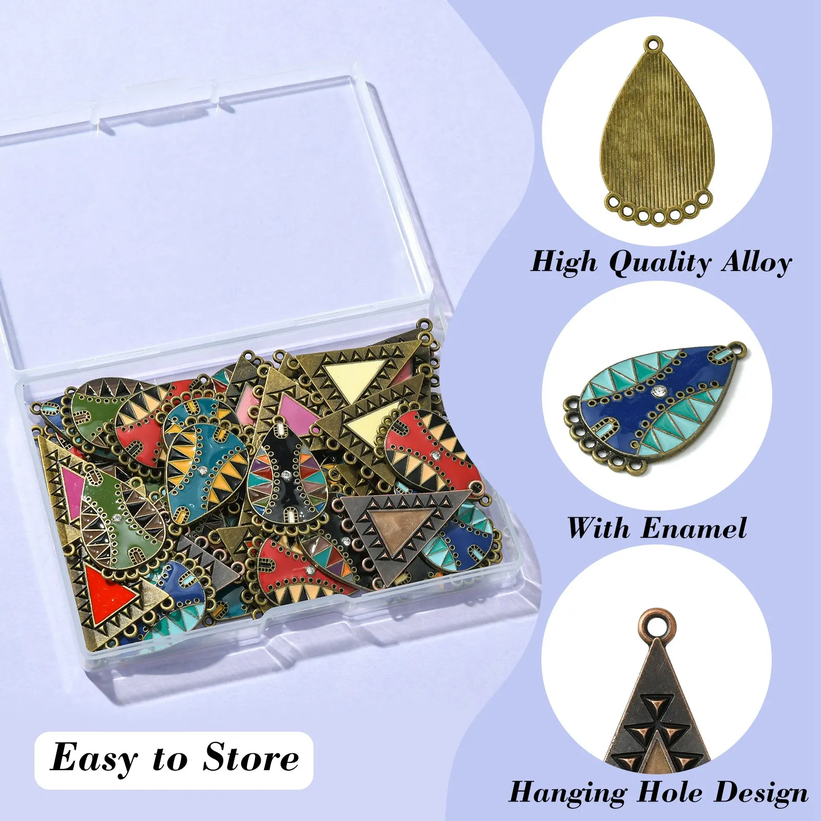 Pandahall 40Pcs 10 Styles Boho Charms Vintage Chandelier Component Links Teardrop Triangle Dangle Pendants for Jewelry Making