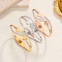 Luxurious crystal gold-plated love spring bracelet, silver bracelet for women, on heart jewelry, gift for girls