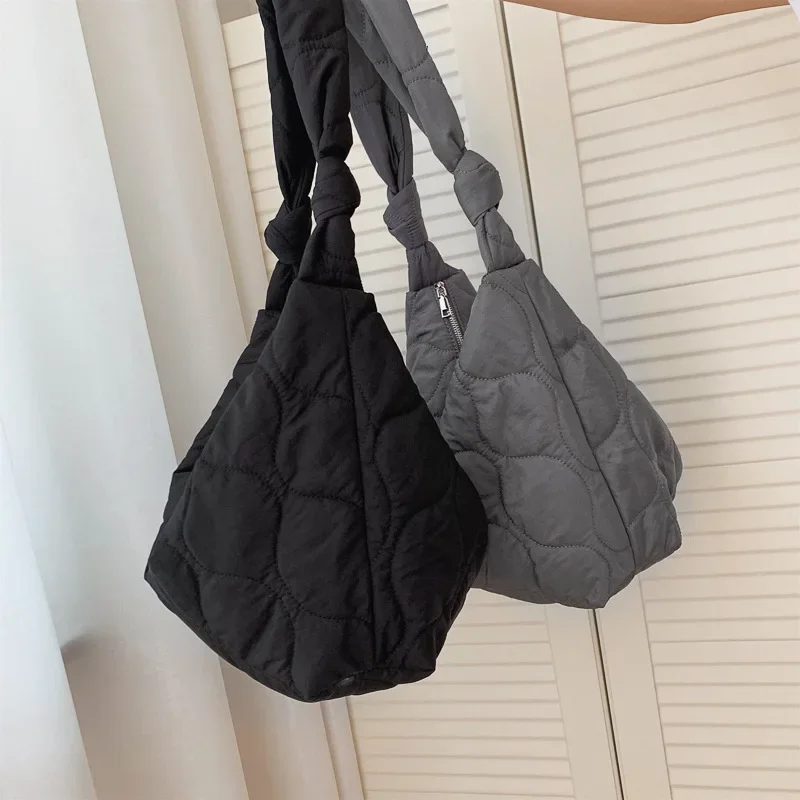 Youda novo inverno grande bolsa de ombro espaço algodão bolsa mulher casual tote para baixo diagonal sacos pena acolchoada senhoras pacote de compras