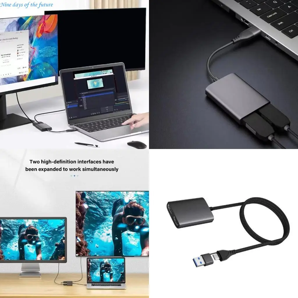 

USB Type C to Double HDTV-compatible Splitter Adapter Support 1080P Dislay E65A