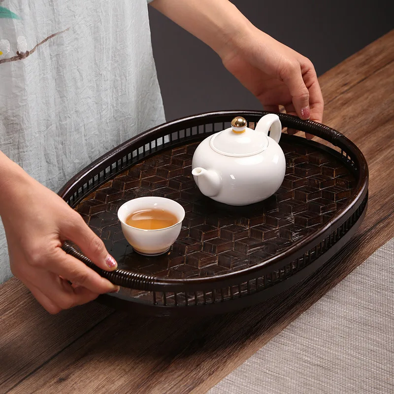 Japanese-style Bamboo Woven Tea Tray, Dry Foam Table, Pot Bearing Bamboo Tray, Household Retro Simple Tea Set Storage Tray