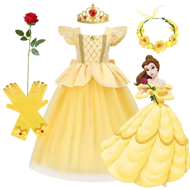 Disney Belle Princess Dress Girls Cosplay Beauty and The Beast Cinderella  Snow White Costumes Kids Halloween Carnival Clothes - AliExpress 1501