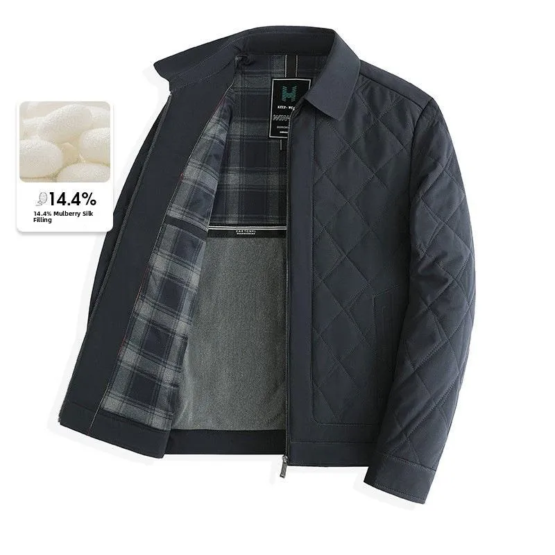

Men's Thiened Silk Filled Jaet Collared Coat Warm Cottonwear for Middle-Aged And ly Autumn Winter Faion Outerwear