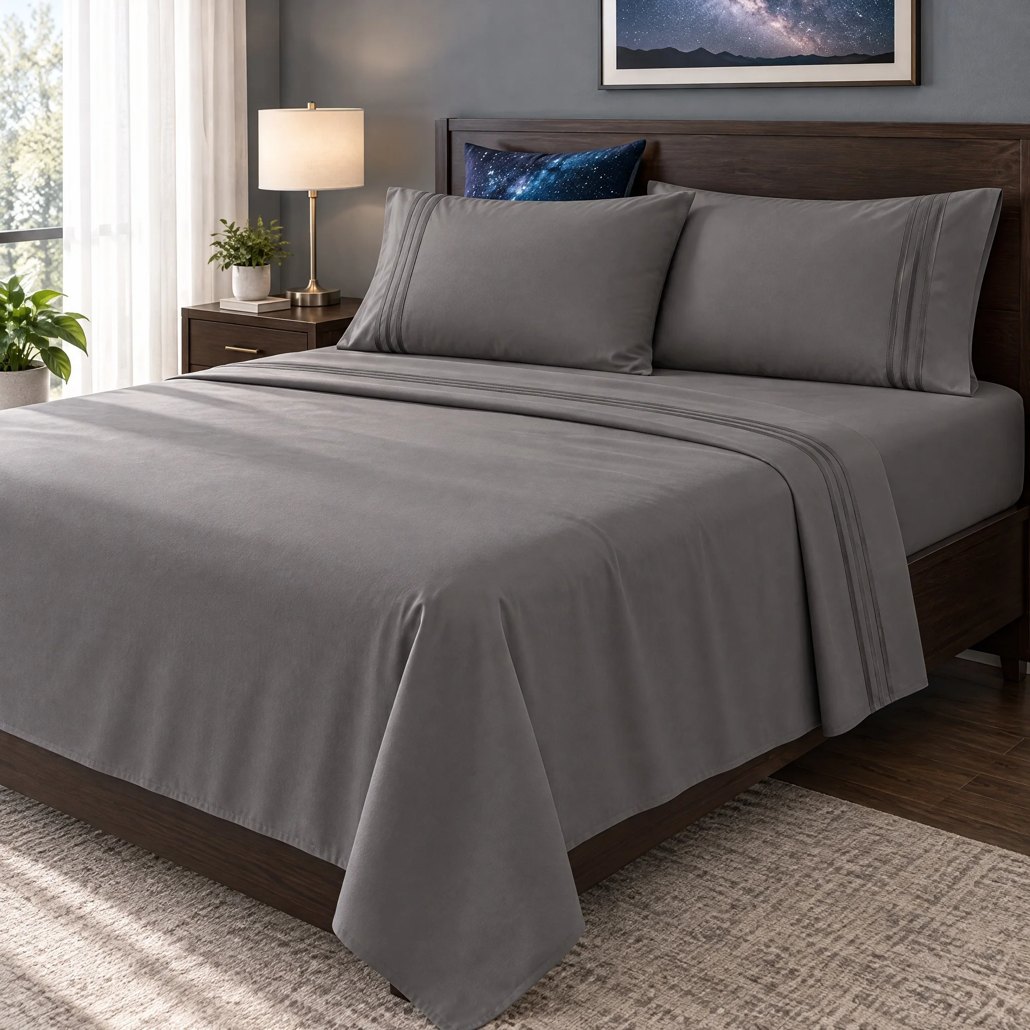 4-Piece Home Textile Bundle, Refreshing Airy Feel, Gentle Cozy Tactile Experience, Clean Pale Tone, Private Rest Space Decor, Multi Sizes Twin Full Queen King