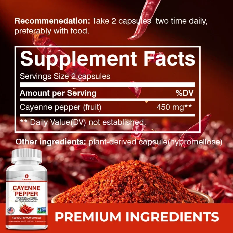 Cayenne Pepper Capsules - Supports Cardiovascular Health, Promotes Blood Circulation, and Digestive HealthCapsule - Image 2