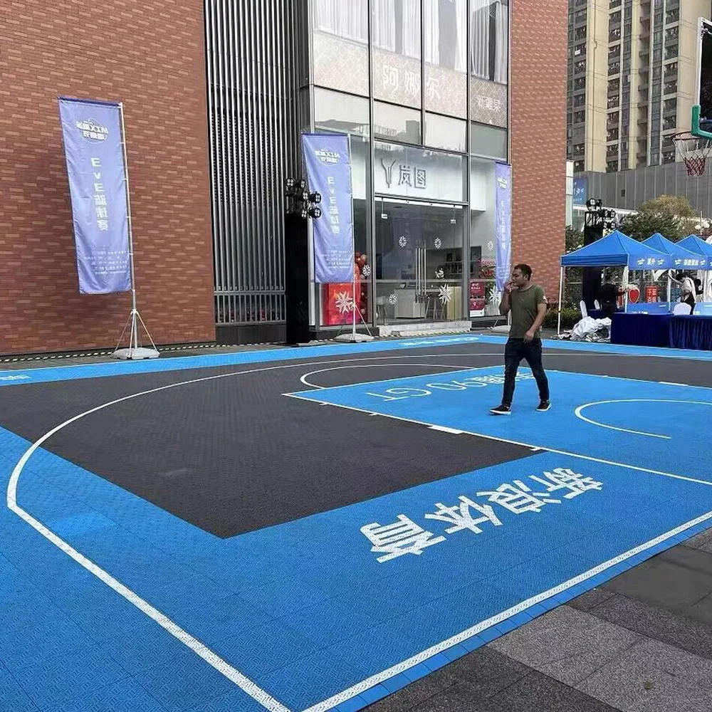 Beable屋外マルチスポーツコートインターロッキングフロアPPタイル、耐久性、カスタマイズ可能な色、ラインロゴ