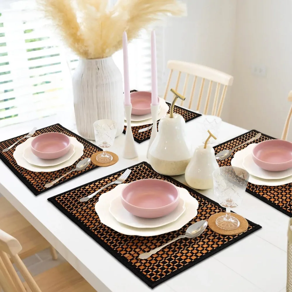 2PCS Rectangular Bamboo Placemat Heat-Resistant Stain-Resistant Dining Table Mat Scald-proof Anti-Slip Tea Table Mat Tableware