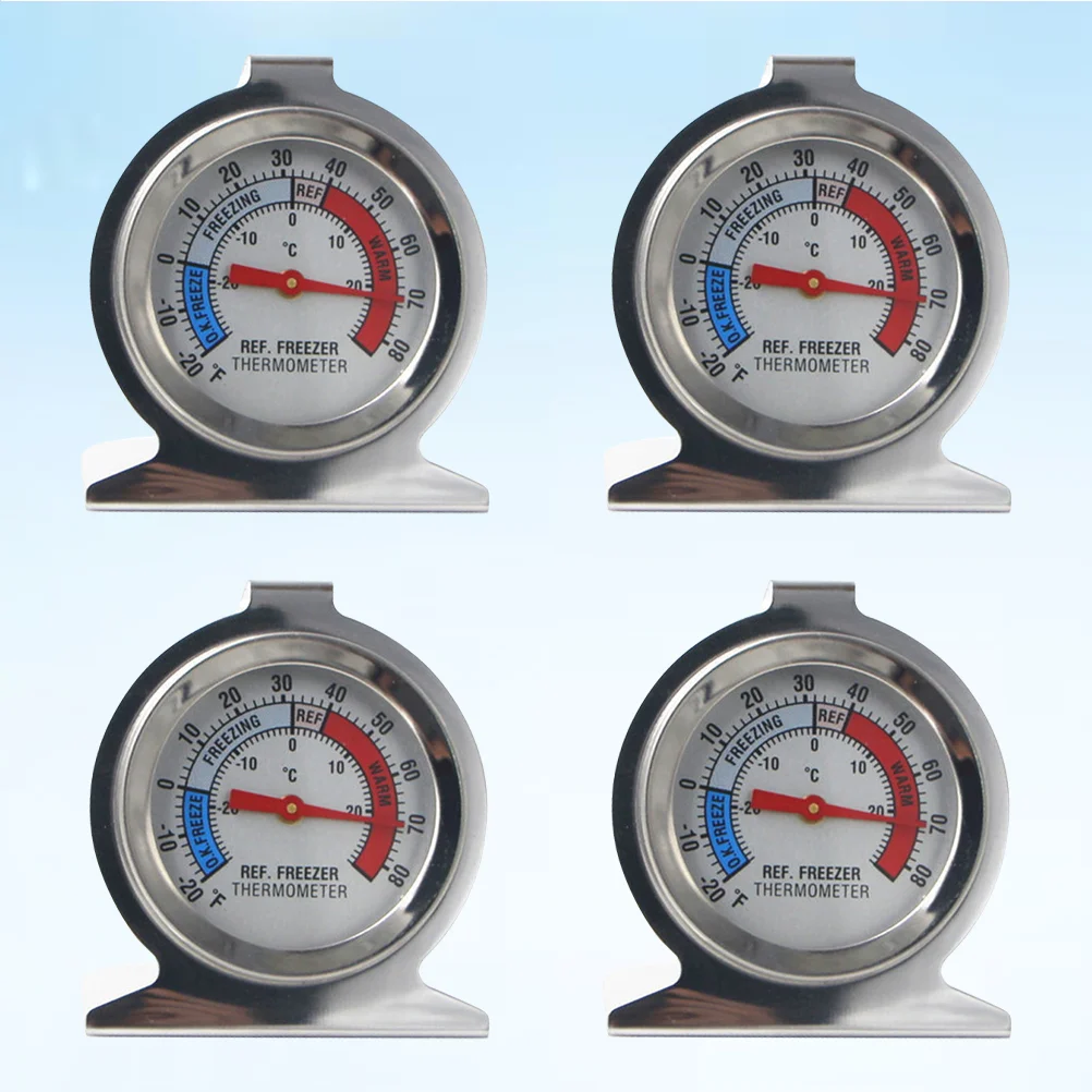 4PCS Stainless Steel Dial Style Refrigerator Portable Thermometer Freezer Thermometer