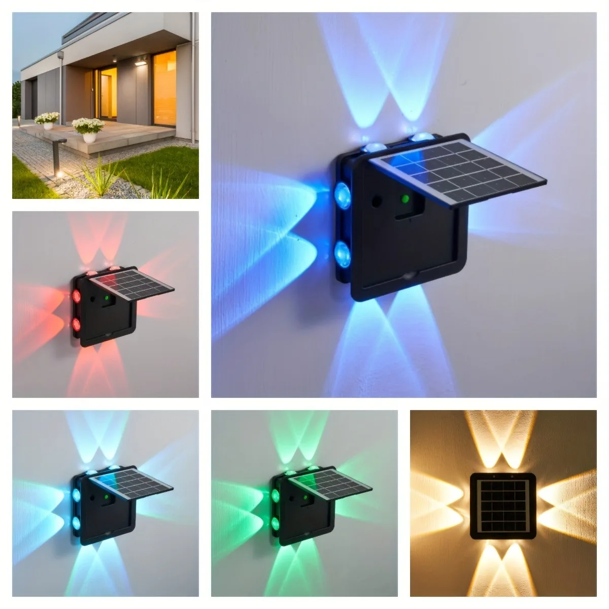 

LED Solar 4-side 8Led RGB/Warm/White Wall Washing Lights Courtyard Atmosphere Decoration Outdoor Luminous Spotlights