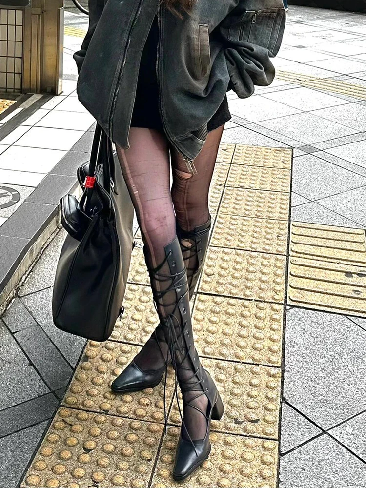 

Hot Girl Hollow out High Heel Boots Women's Spring 2025 New Sle arp Pointed Toe Strap Faion Boots PU Material