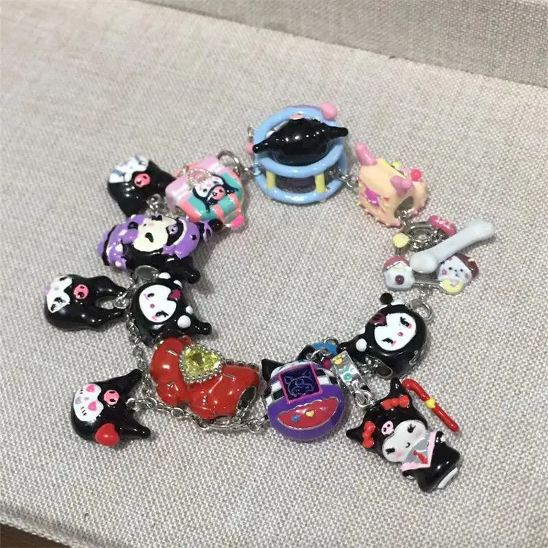 Kuromi Sanrio Plush Kawaii Cartoon Cute DIY Beads Drop Bracelet Full Set Anime Plush Toys for Girls Kids Toys Birthday Gift