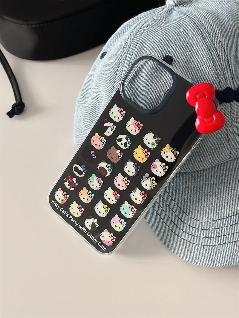 Sanrio Hello Kitty Full Screen KT Cat Head Phone Case For iPhone 15 14 13 12 11 Pro Max 7 8 Plus XR XS MAX Y2K Girl Back Cover