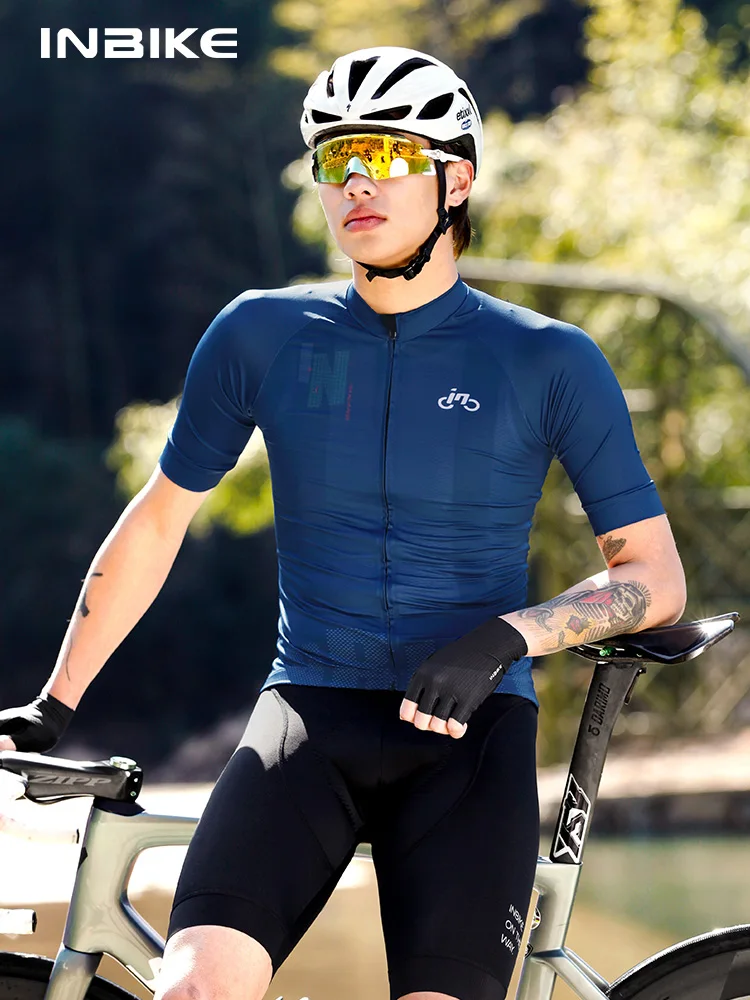 INBIKE Man MTB Cycling Jersey Set Breathable Road Bike Shirts Shorts Kit Bicycle Short Sleeve Cycling Clothing with Rear Pockets