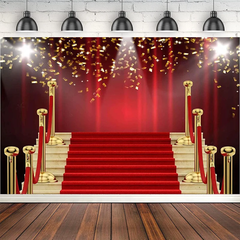 Photography Backdrop Red Curtain Banner Poster Red Carpet Stairs Props Video Background