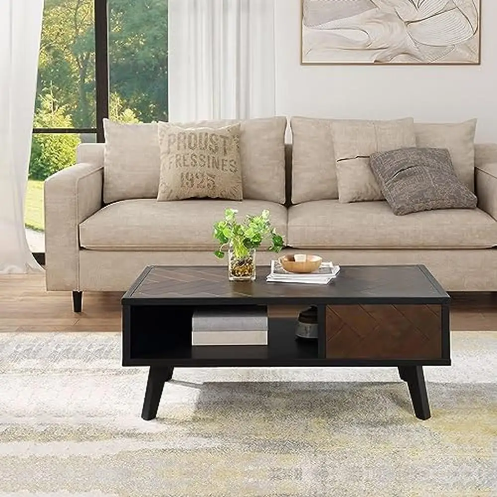 

Modern Rectangle Wood Coffee Table with Storage Living Room 42" L x 21" W x 17" H Compact Design Ample Storage Capacity Robust