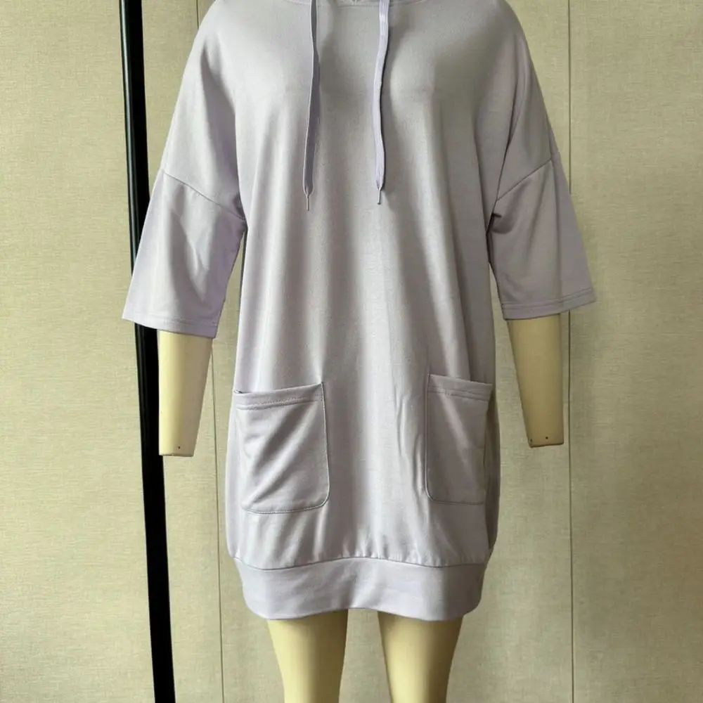 Womens Autumn Winter Hooded Sweatshirt Dress Loose Long Sleeve Pullover Casual Solid Color Pockets Midi Hoodies Outerwear