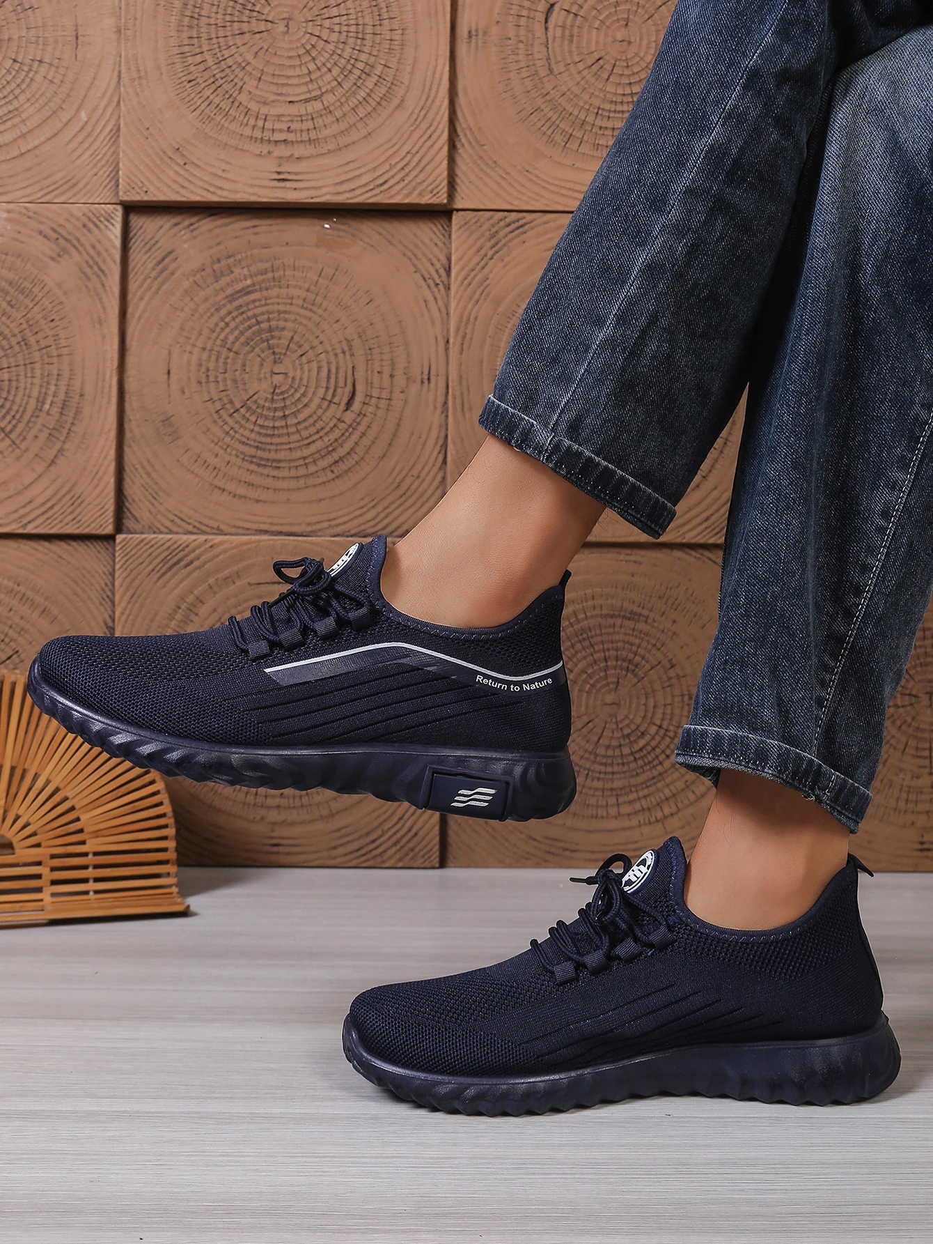 Herren Casual Strick-Schnürsneaker, Atmungsaktives Mesh-Obermaterial Sportschuhe, Ganzjährig Leichte Fußbekleidung – Detail 11