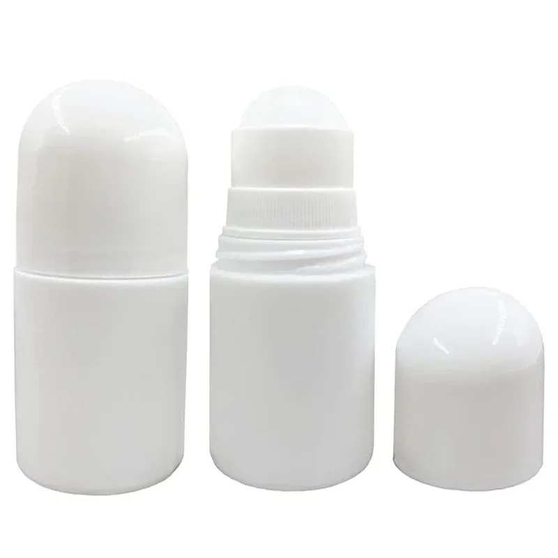 50 قطعة 30 مللي/50 مللي/60 مللي زجاجات دوارة بلاستيكية بيضاء للزيوت الأساسية لفة فارغة قابلة لإعادة الملء على زجاجات حاويات مزيل العرق ذاتية الصنع