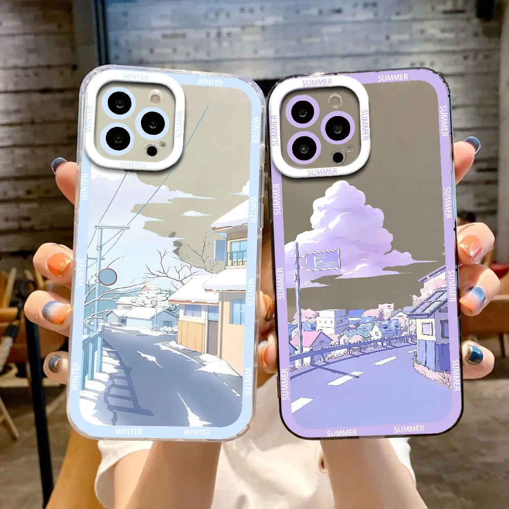 

Japanese Anime Scene Landscape Phone Case For Samsung Galaxy S25 Ultra S24 FE S23 S22 Plus Clear Shockproof Soft Bumper