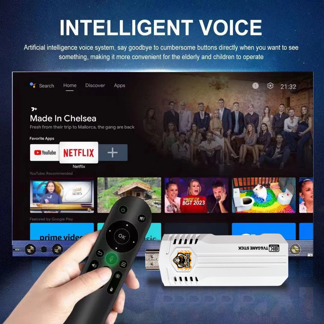 Mini K8 Pro Retro Game Stick 8K HD Dual System Android12.1 ATV WiFi 3D 40000+ Games 2.4G Wireless Console