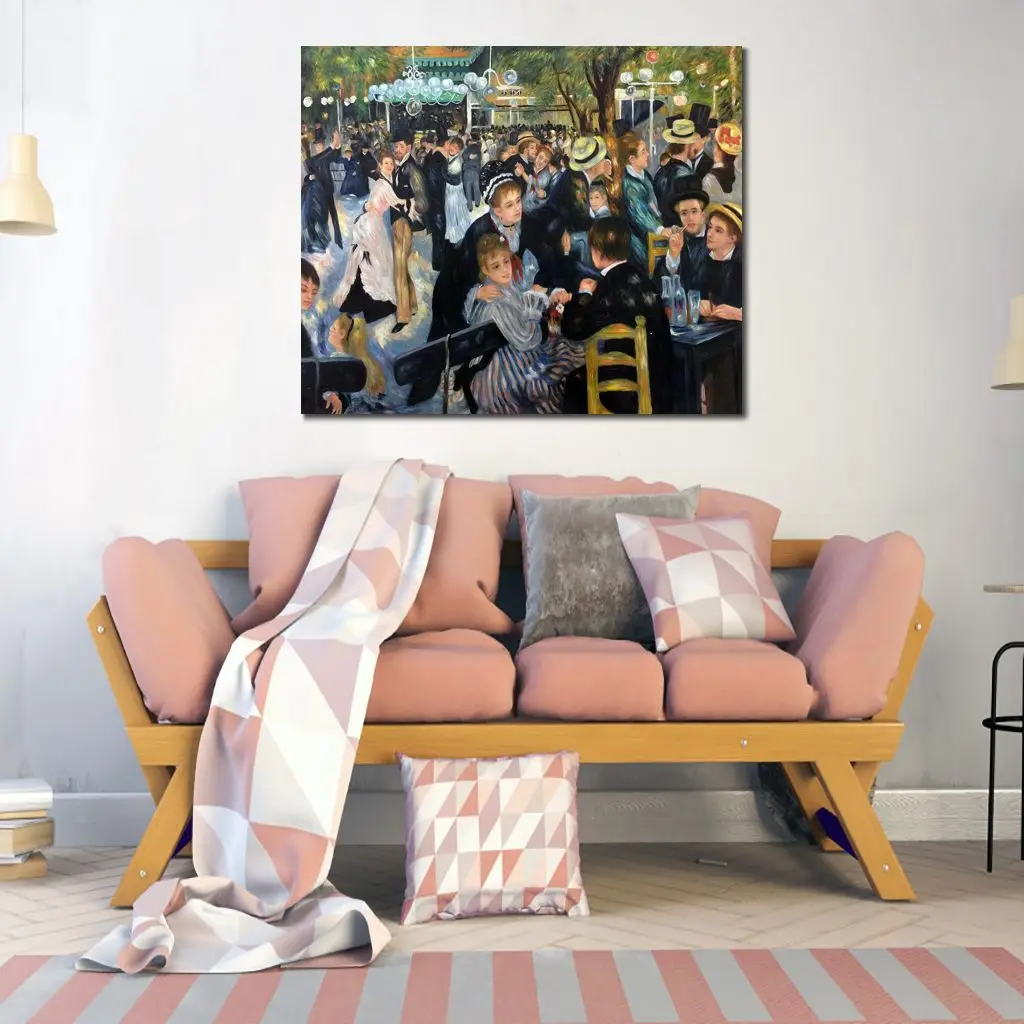 Sfera d'arte su tela dipinta a mano al Moulin de la Galette Pierre Auguste Renoir Pittura Impressionista Figura Opere d'arte Soggiorno