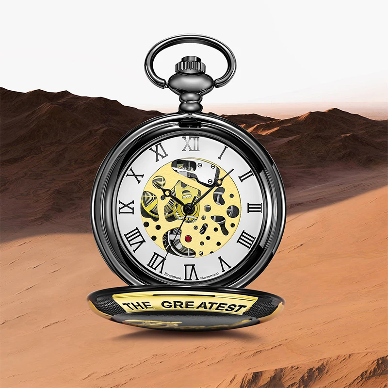 إلى أعظم أب، الخط الروماني الذهبي الأسود سلسلة حزام جيب كوارتز بإصبع دائري هدية لأب أعظم