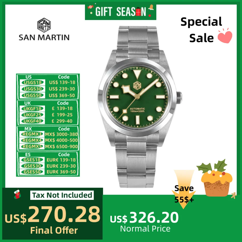 San Martin 36mm Explore Mechanical Watch For Men Watches Relogio Automático Sapphire Sport Snowflake Luminous 10Bar SN0021B-3